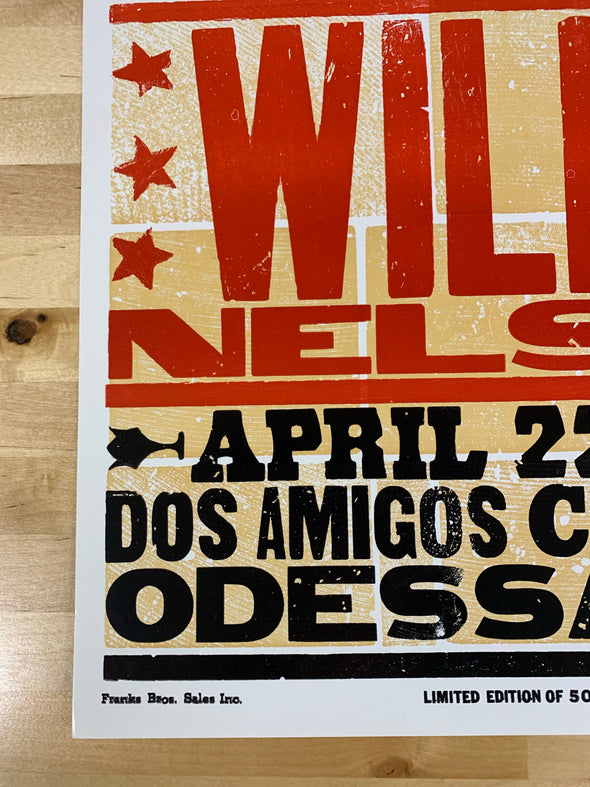 Willie Nelson - 2010 Hatch Show Print 4/22 poster Odessa, Texas Dos Amigos Cantina