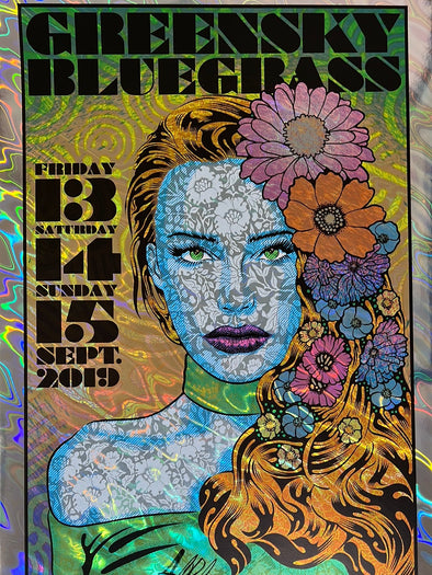 Greensky Bluegrass - 2019 Chuck Sperry poster Red Rocks Morrison, CO AUTOGRAPHED FOIL