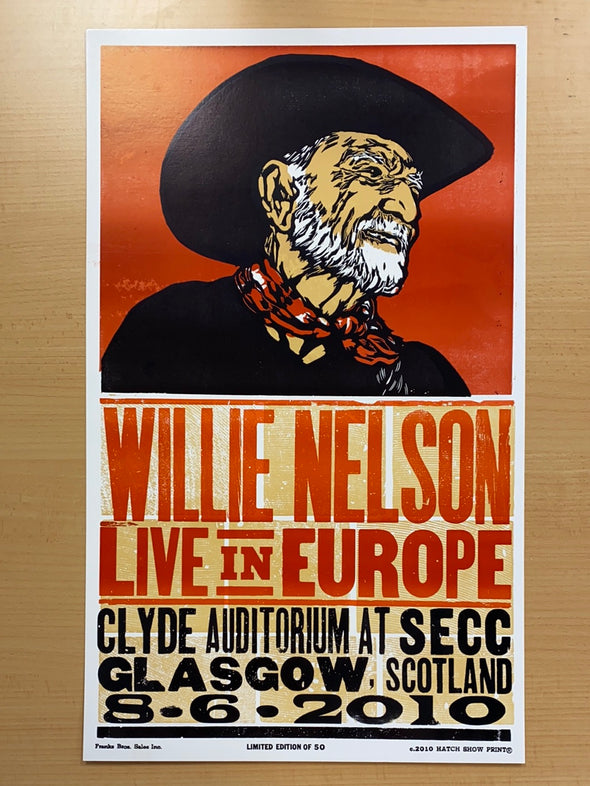 Willie Nelson - 2010 Hatch Show Print 6/8 poster Glasgow, Scotland