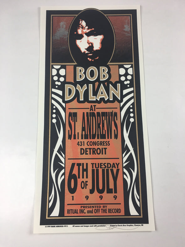Bob Dylan - 1999 Mark Arminski Poster Detroit, MI St. Andrews Hall