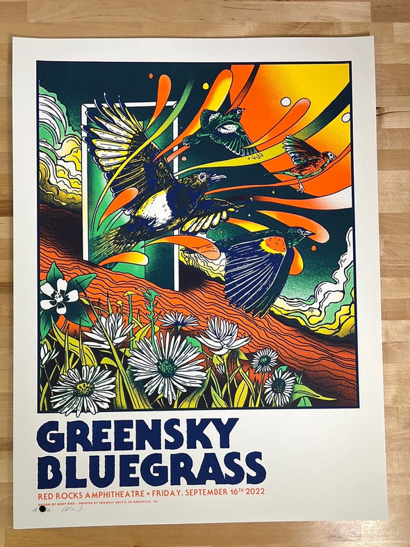 Greensky Bluegrass - 2022 Andy Bird poster Red Rocks Morrison, CO 9/16/22