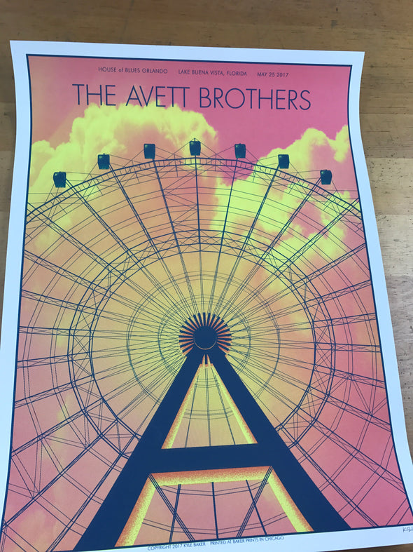 The Avett Brothers - 2017 Kyle Baker poster Lake Buena Vista, House of Blues Orl