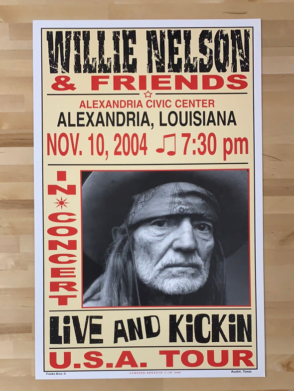 Willie Nelson - 2004 Franks Brothers 11/10 poster Alexandria, LA