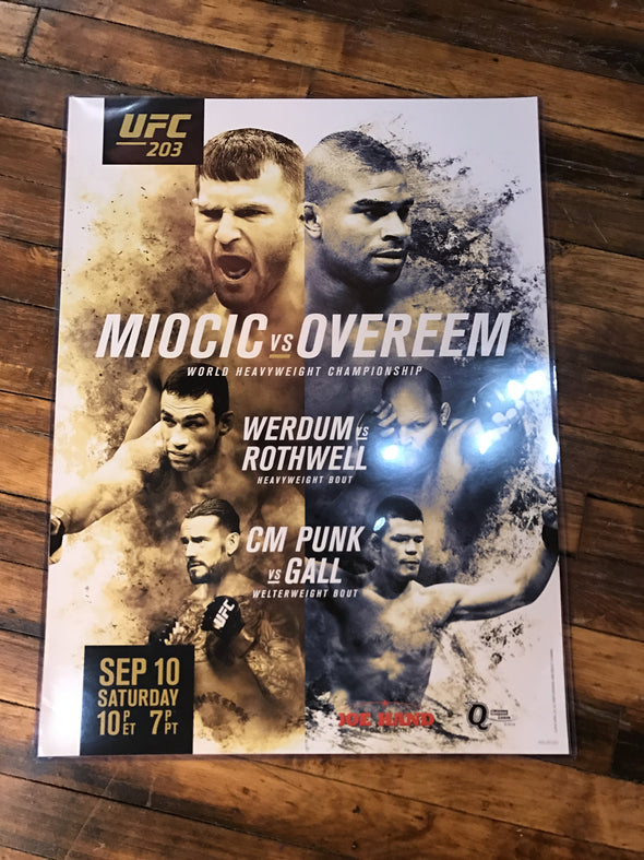 UFC 203 poster Miocic vs. Overeem, Werdum vs. Rothwell, CM Punk vs. Gall