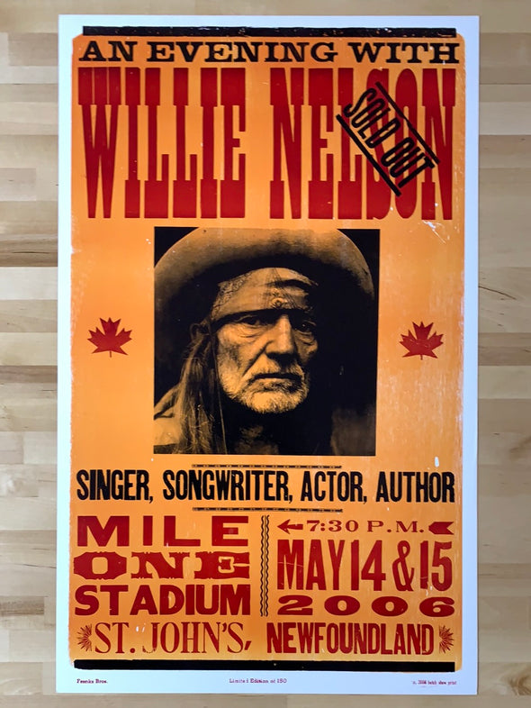Willie Nelson - 2006 Hatch Show Print 5/14-15 poster St. John's, Newfoundland