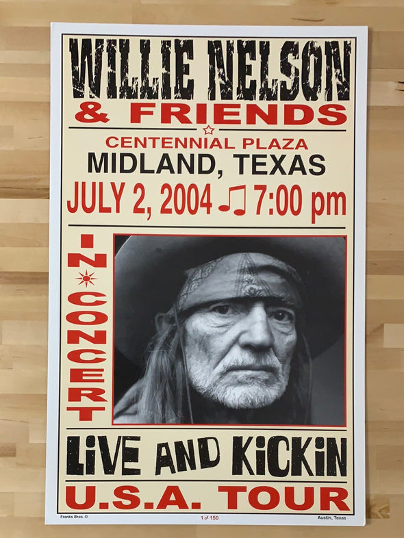 Willie Nelson - 2004 Franks Brothers 7/2 poster Midland, TX