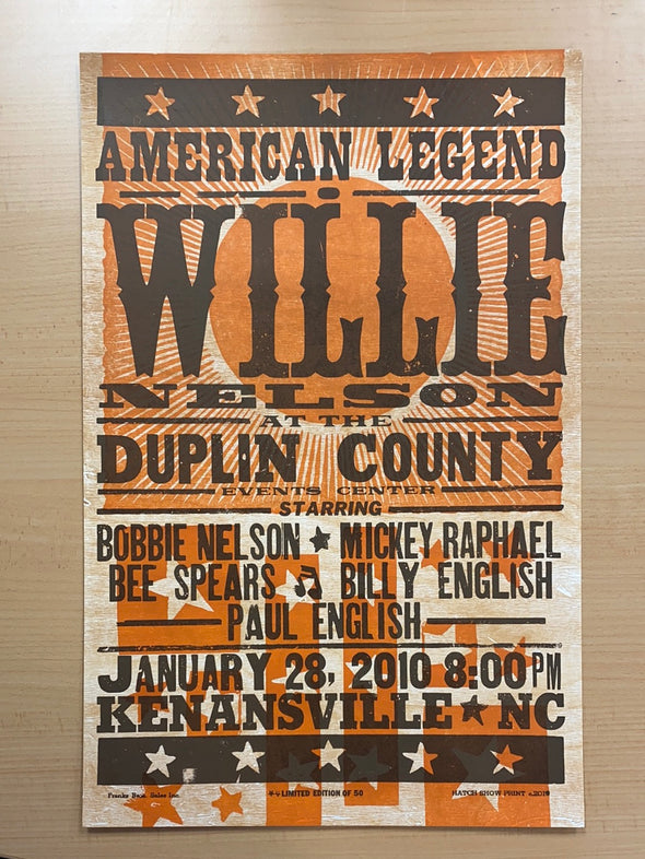 Willie Nelson - 2010 Hatch Show Print 1/28 poster Kenansville, North Carolina