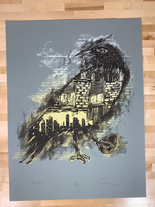 Urban Corvus - 2009 Dan Grzeca Poster Art Print Charcoal Grey