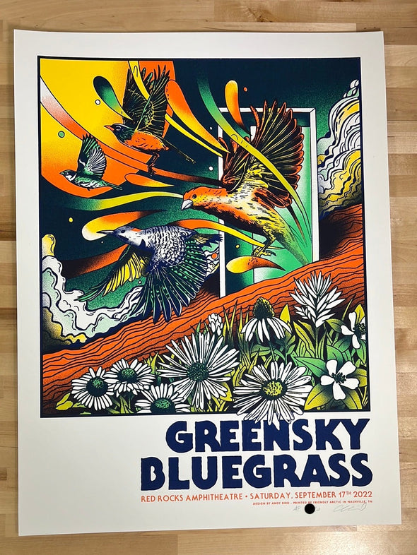 Greensky Bluegrass - 2022 Andy Bird poster Red Rocks Morrison, CO 9/17/22