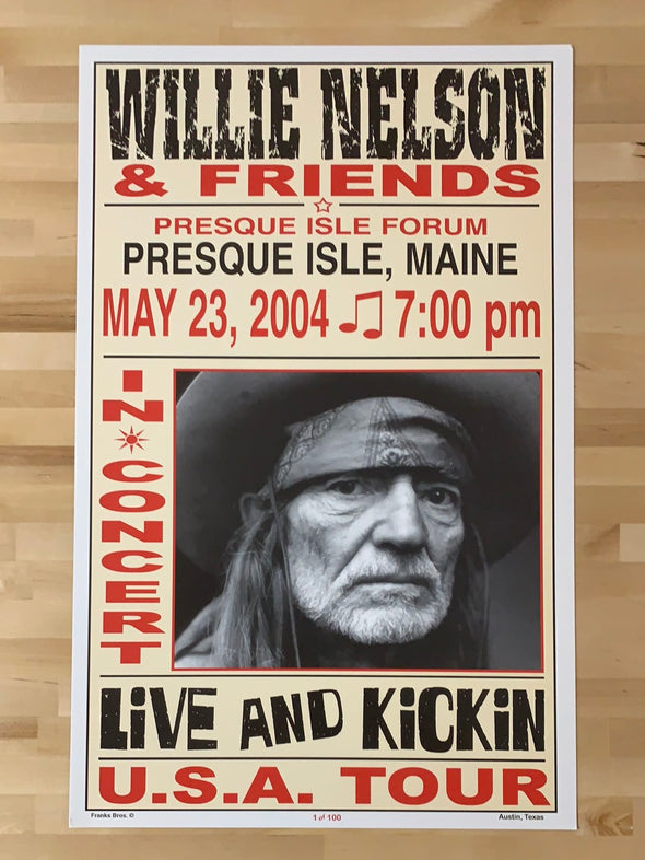 Willie Nelson - 2004 Franks Brothers 5/23 poster Presque Isle, ME