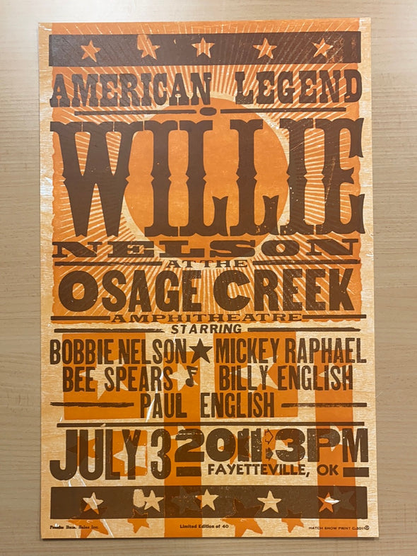 Willie Nelson - 2011 Hatch Show Print 7/3 poster Fayetteville, Oklahoma