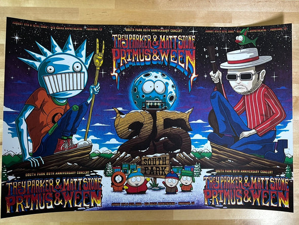 South Park 25 - 2022 Jim Mazza LITHO poster Red Rocks, CO Triptych Primus Ween