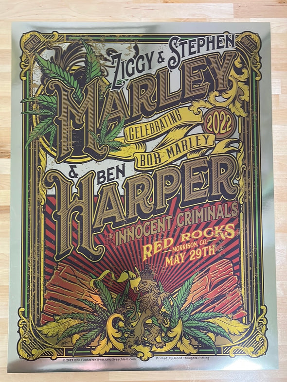 Ziggy Marley Ben Harper - 2022 Phil Fensterer poster Red Rocks Morrison, CO