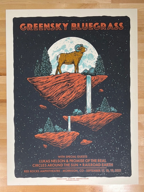 Greensky Bluegrass - 2021 Logan Schmitt poster Morrison, CO Red Rocks