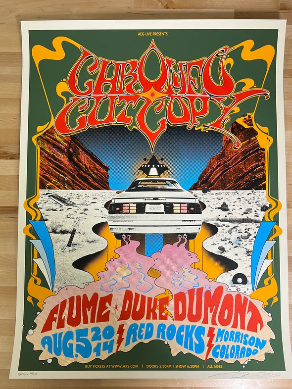 Chromeo + Cut Copy - 2014 Mike Davis poster Red Rocks Morrison, CO