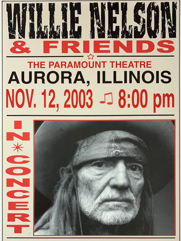 Willie Nelson - 2003 Franks Brothers 11/12 poster Aurora, IL