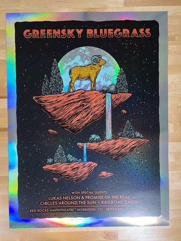 Greensky Bluegrass - 2021 Logan Schmitt poster Morrison, CO Red Rocks FOIL
