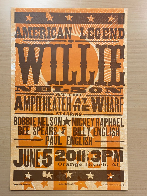 Willie Nelson - 2011 Hatch Show Print 6/5 poster Orange Beach, Alabama