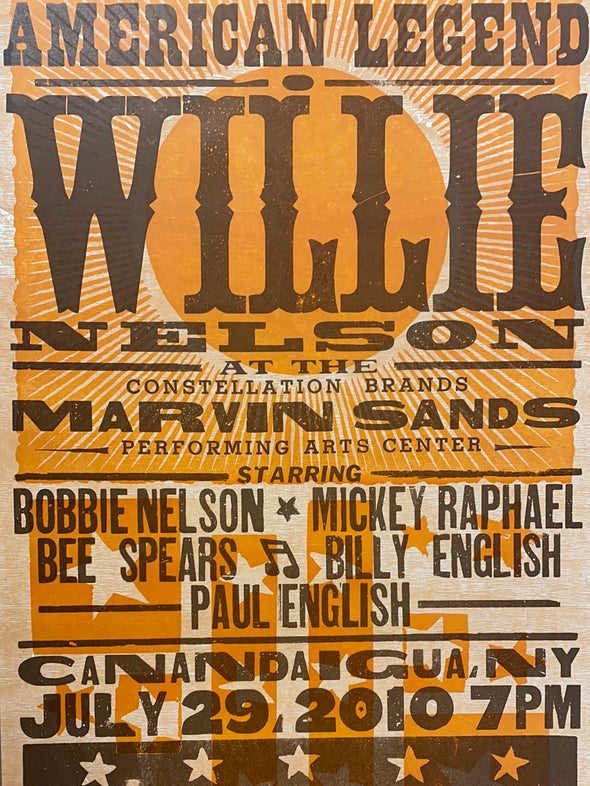 Willie Nelson - 2010 Hatch Show Print 7/29 poster Canandaigua, New York