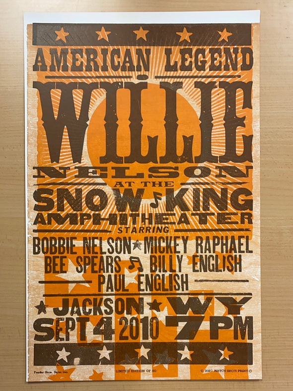 Willie Nelson - 2010 Hatch Show Print 9/4 poster Jackson, Wyoming