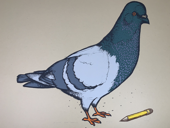 Pigeon with Pencil - 2010 Jay Ryan Art Print