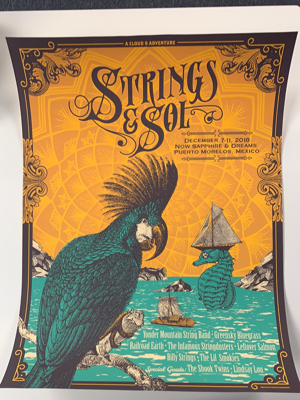 Strings and Sol - 2018 Status Serigraph poster Puerto Morelos, MX