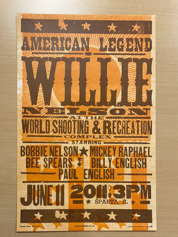 Willie Nelson - 2011 Hatch Show Print 6/11 poster Sparta, Illinois