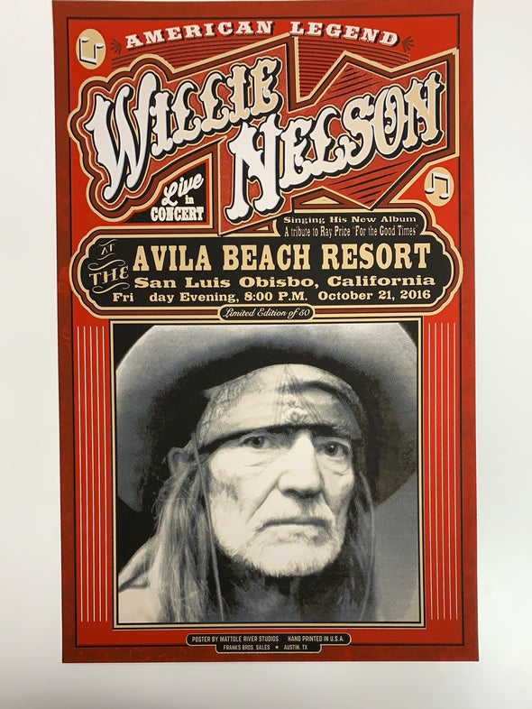 Willie Nelson - 2016 Mattole River Studios poster San Luis Obisbo, CA