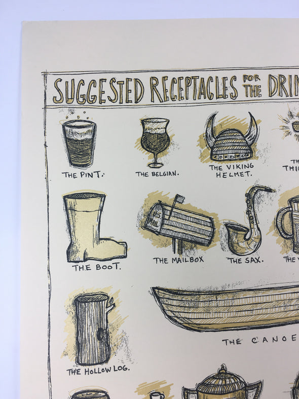 Suggested Receptacles for the Drinking of Beer - 2010 Dan Grzeca Poster Art Prin