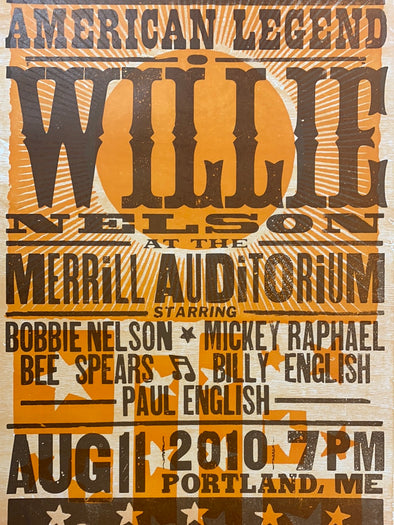 Willie Nelson - 2010 Hatch Show Print 8/11 poster Portland, Maine