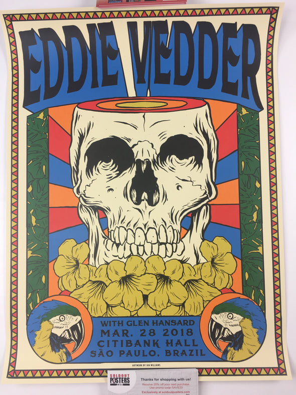 Eddie Vedder - 2018 Ian Wlliams Poster Sao Paulo, BR Citibank Hall