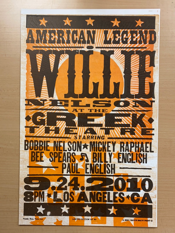 Willie Nelson - 2010 Hatch Show Print 9/24 poster Los Angeles, California