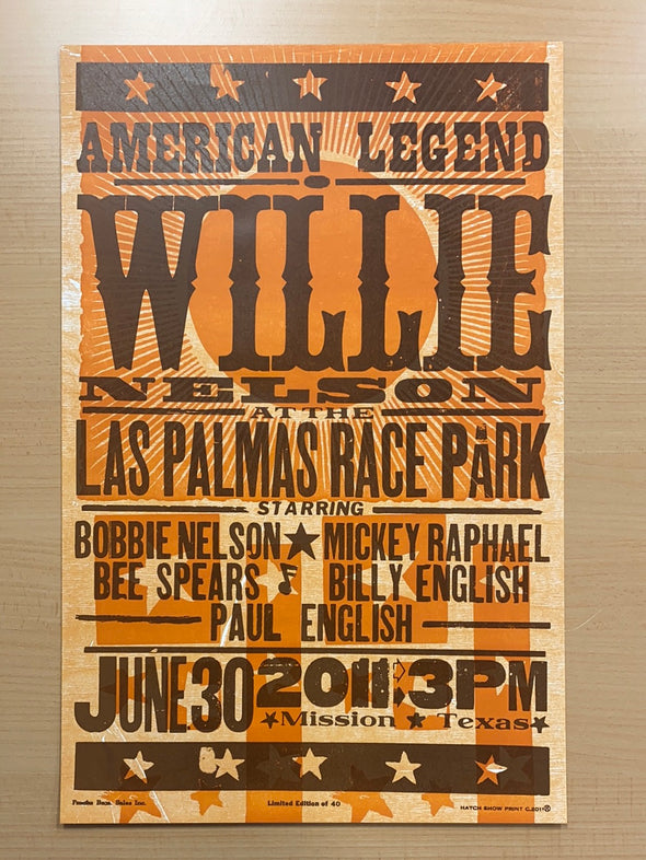 Willie Nelson - 2011 Hatch Show Print 6/30 poster Mission, Texas