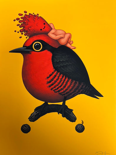 Fat Bird - 2020 Mike Mitchell poster Yellow Fronted Woodpecker Yellow Variant