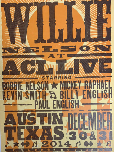 Willie Nelson - 2014 Hatch Show Print NYE poster ACL Live