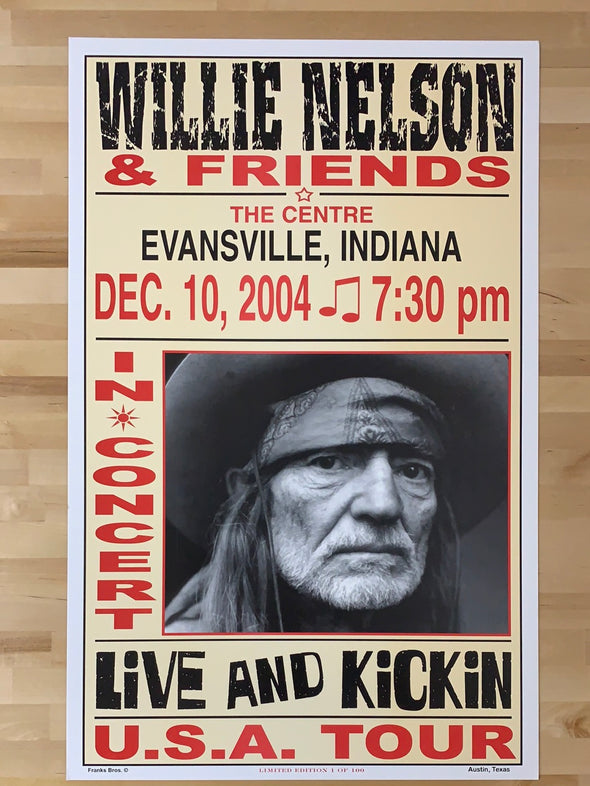Willie Nelson - 2004 Franks Brothers 12/10 poster Evansville, IN