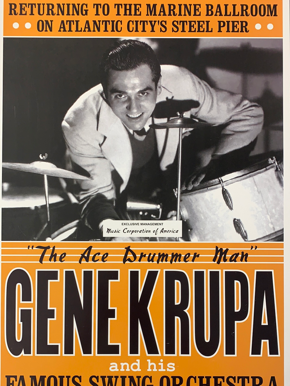 Gene Krupa - 1941 Dennis Loren repro poster Atlantic City Swing Jazz