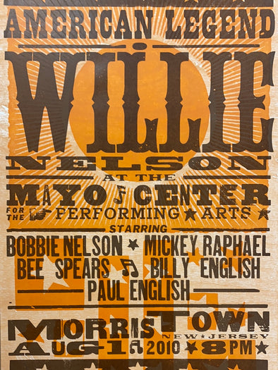 Willie Nelson - 2010 Hatch Show Print 8/1 poster Morris Town, New Jersey