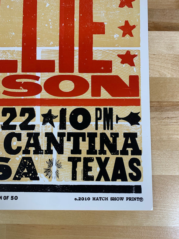 Willie Nelson - 2010 Hatch Show Print 4/22 poster Odessa, Texas Dos Amigos Cantina