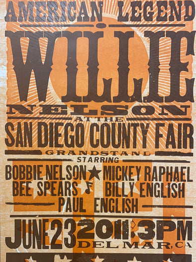 Willie Nelson - 2011 Hatch Show Print 6/23 poster Del Mar, California