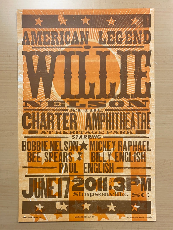 Willie Nelson - 2011 Hatch Show Print 6/17 poster Simpsonville, South Carolina