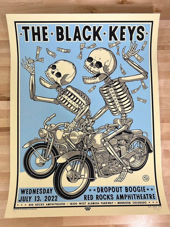 Black Keys - 2022 Ravi Zupa poster Red Rocks Morrison, CO