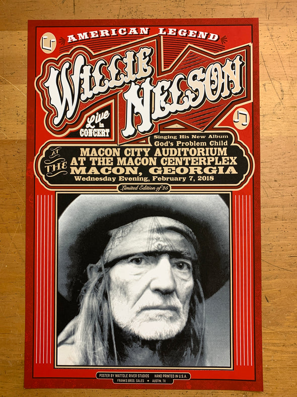 Willie Nelson - 2018 Mattole River Studios poster Macon Georgia
