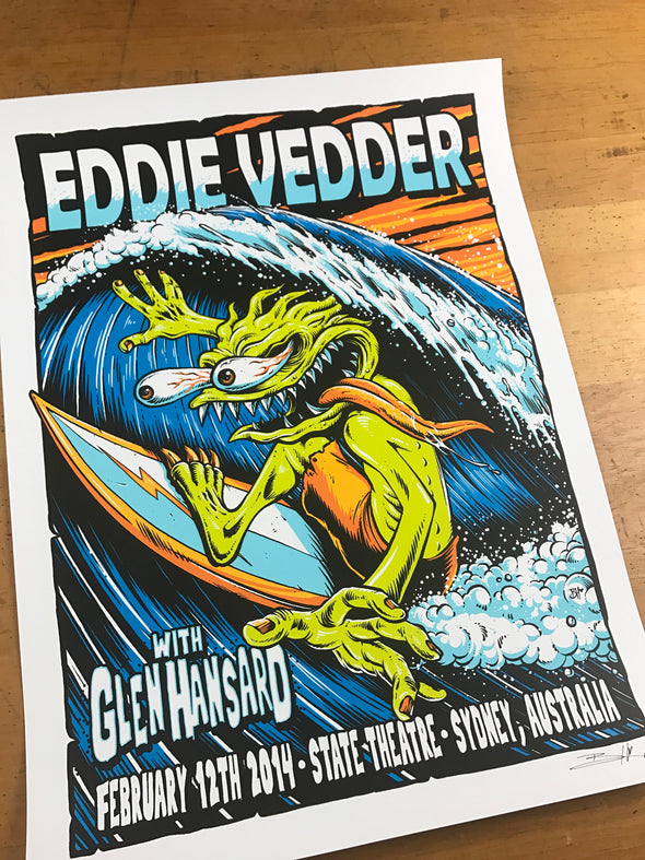 Eddie Vedder - 2014 Brandon Heart poster Sydney, Australia State Theatre S/N