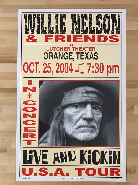 Willie Nelson - 2004 Franks Brothers 10/25 poster Orange, TX