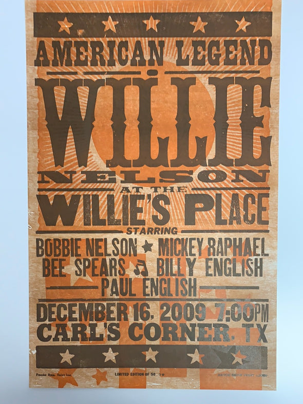 Willie Nelson - 2009 Hatch Show Print 12/16 poster Carl's Corner, TX