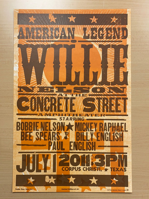 Willie Nelson - 2011 Hatch Show Print 7/1 poster Corpus Christi, Texas