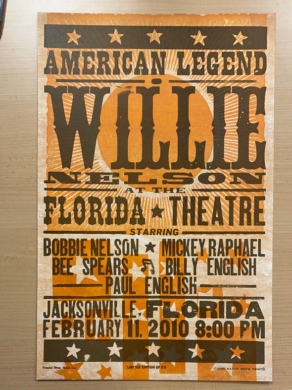 Willie Nelson - 2010 Hatch Show Print 2/11 poster Jacksonville, Florida