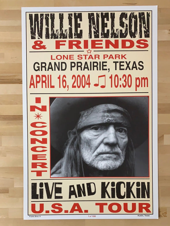 Willie Nelson - 2004 Franks Brothers 4/16 poster Grand Prairie, TX