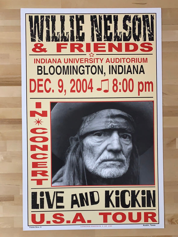 Willie Nelson - 2004 Franks Brothers 12/9 poster Bloomington, IN